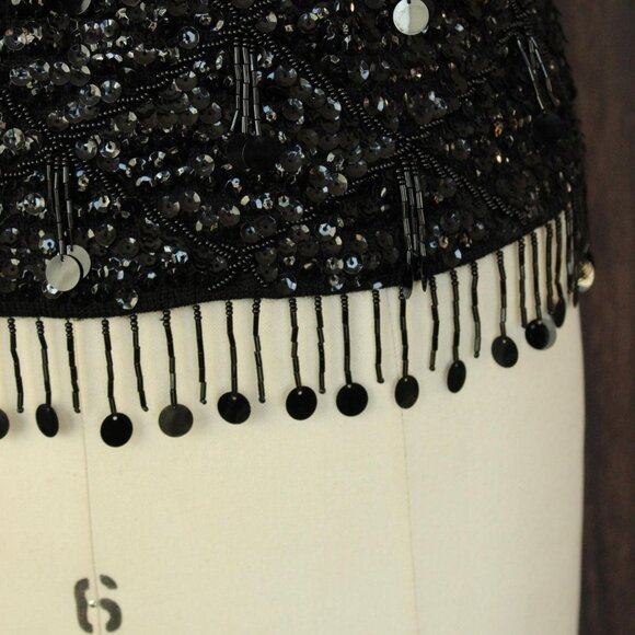 Vintage 1960s Sweater Top, Volup Orbach's Black Wool Beaded and Sequined Vest - Picture 4 of 11